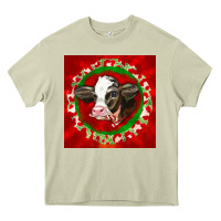 Mossy christmas holstein calf face Heavy Core Tee - LillyAllenDesigns