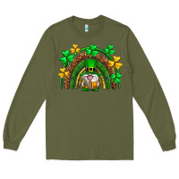 Army Green St. Patrick's Day gnome rainbow Long Sleeve Tee - Neo Western
