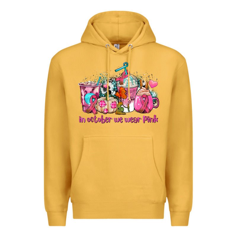 Western Cancer  In October We Wear Pink Coffee Cups With Ribbons Premium Hoodie by AdoDesignShop | Teevron