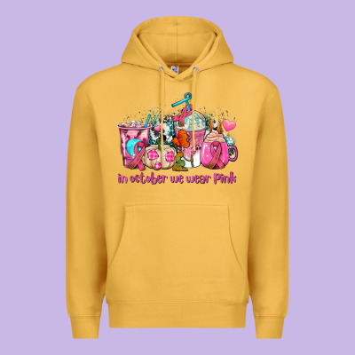 Western Cancer  In October We Wear Pink Coffee Cups With Ribbons Premium Hoodie Designed By Adodesignshop