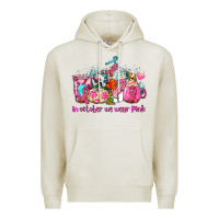 Oatmeal Heather western cancer  in october we wear pink coffee cups with ribbons Premium Hoodie - AdoDesignShop