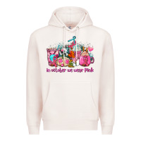 Pale Pink western cancer  in october we wear pink coffee cups with ribbons Premium Hoodie - AdoDesignShop