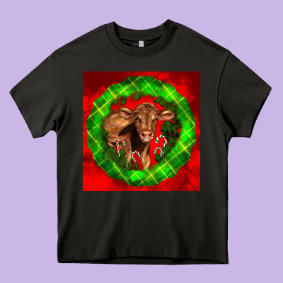 Christmas Red Angus Calf Heavy Core Tee Designed By Lillyallendesigns