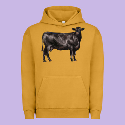 Black Angus Cow Urban Hoodie Designed By Lillyallendesigns