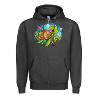 Charcoal Heather ocean with turtle Zipper Hoodie - AdoDesignShop