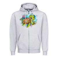 Heather Grey ocean with turtle Zipper Hoodie - AdoDesignShop