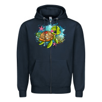 Navy ocean with turtle Zipper Hoodie - AdoDesignShop
