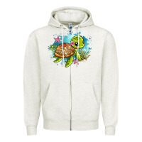Oatmeal Heather ocean with turtle Zipper Hoodie - AdoDesignShop