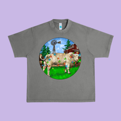 Christmas Charolais Bull And Barnyard Urban Heavy Tee Designed By Ranaportraitstore