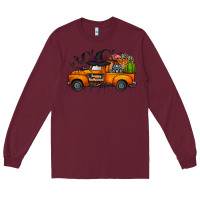 Burgundy happy halloween truck Long Sleeve Tee - CowhideDigitalArt