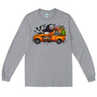 Heather Grey happy halloween truck Long Sleeve Tee - CowhideDigitalArt
