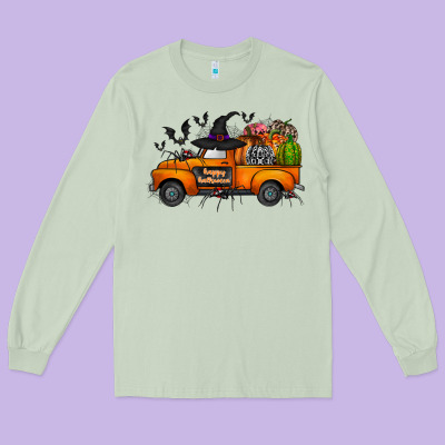 Happy Halloween Truck Long Sleeve Tee Designed By Cowhidedigitalart
