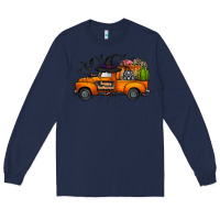 Navy happy halloween truck Long Sleeve Tee - CowhideDigitalArt