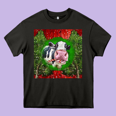 Christmas Holstein Heavy Core Tee Designed By Lillyallendesigns