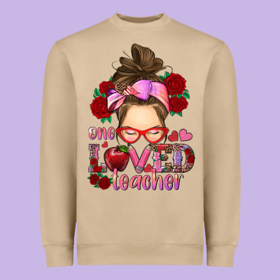 Heavyweight Sweatshirt one loved teacher messy bun