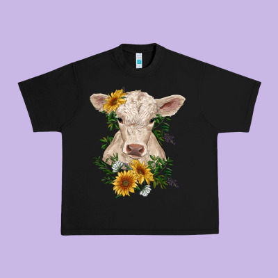 Charolais Calf With Sunflowers Urban Heavy Tee Designed By Ranaportraitstore