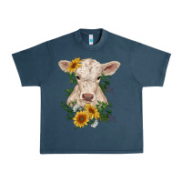 Midnight Navy charolais calf with sunflowers Urban Heavy Tee - RanaPortraitStore
