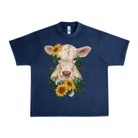 Navy charolais calf with sunflowers Urban Heavy Tee - RanaPortraitStore