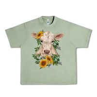 Oil Green charolais calf with sunflowers Urban Heavy Tee - RanaPortraitStore