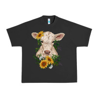 Pigment Black charolais calf with sunflowers Urban Heavy Tee - RanaPortraitStore