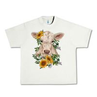 Pistachio charolais calf with sunflowers Urban Heavy Tee - RanaPortraitStore