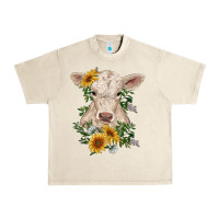 Sandshell charolais calf with sunflowers Urban Heavy Tee - RanaPortraitStore