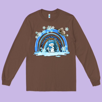 Winter   Rainbow And Snowman Long Sleeve Tee Designed By Adodesignshop