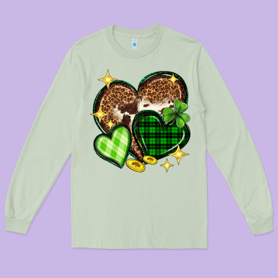 St. Patrick's Day Hearts Long Sleeve Tee Designed By Neo Western