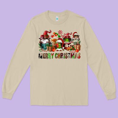 Merry Christmas Coffee Afro Gnomies Long Sleeve Tee Designed By Fadigitalartstudio