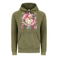 Vintage Olive pink santa 'tis the season Vintage Hoodie - MaliasSmallBusiness