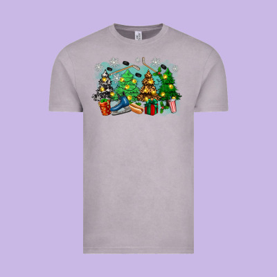 Vintage Tee christmas trees with hockey