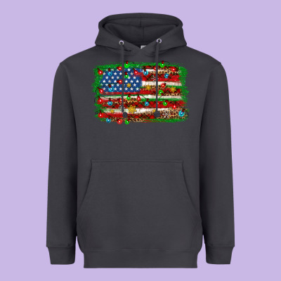 Christmas American Flag Heavyweight Hoodie Designed By Nancycooperartshop
