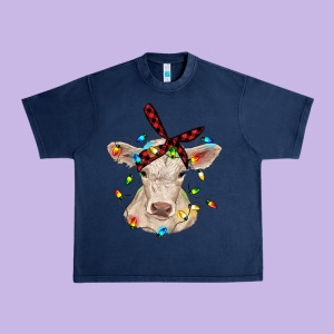Charolais Calf With Christmas Lights Baby Cow Urban Heavy Tee Designed By Ranaportraitstore