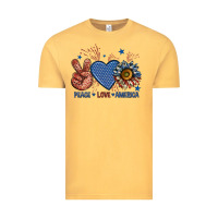 Vintage Mustard peace love america billie wilder Vintage Tee - texasbilliewilder