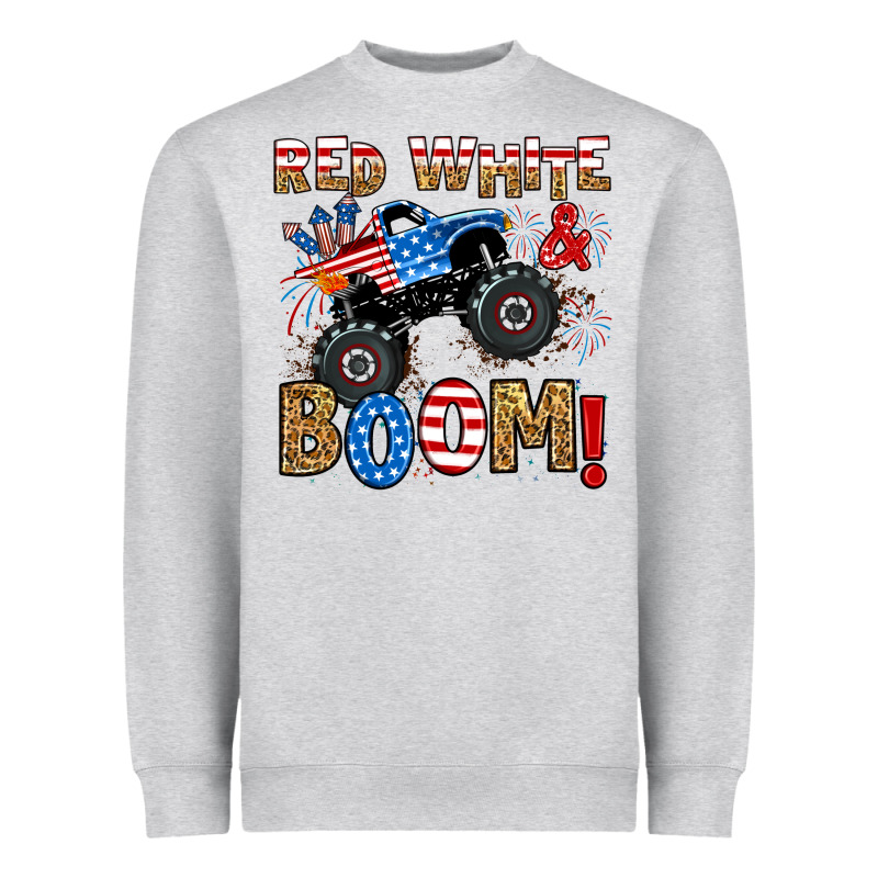 Red White Boom Monster Truck Heavyweight Sweatshirt by RanaPortraitStore | Teevron