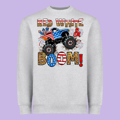 Heavyweight Sweatshirt red white boom monster truck