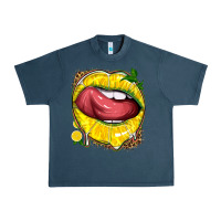 Midnight Navy lemon lips with leopard Urban Heavy Tee - texasbilliewilder