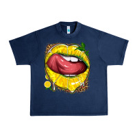 Navy lemon lips with leopard Urban Heavy Tee - texasbilliewilder