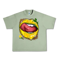 Oil Green lemon lips with leopard Urban Heavy Tee - texasbilliewilder