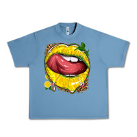 Pebble Blue lemon lips with leopard Urban Heavy Tee - texasbilliewilder