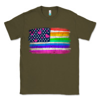 Army Green american flag and lgbt flag  background Classic Tee - HRA Design Shop