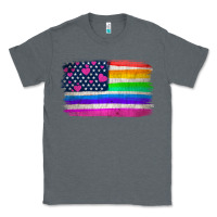 Charcoal Heather american flag and lgbt flag  background Classic Tee - HRA Design Shop