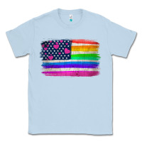Dusty Blue american flag and lgbt flag  background Classic Tee - HRA Design Shop