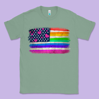 American Flag And Lgbt Flag  Background Classic Tee Designed By Hra Design Shop