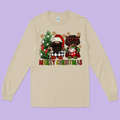 Merry Christmas Buffalo Afro Gnomies Long Sleeve Tee Designed By Fadigitalartstudio