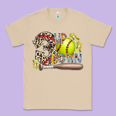 Three Up Down Softball Classic Tee Designed By Racoondesign