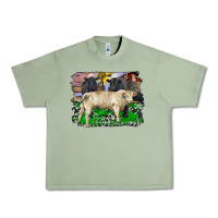 Oil Green charolais bull black angus cattle and bull with barnyard and cowhide Urban Heavy Tee - RanaPortraitStore