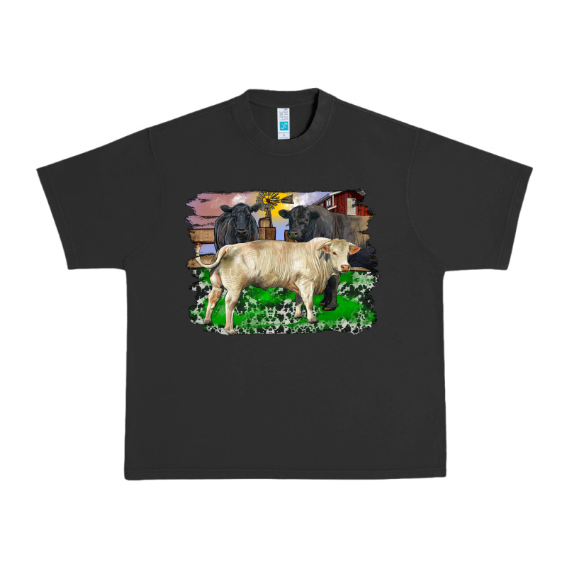 Charolais Bull Black Angus Cattle And Bull With Barnyard And Cowhide Urban Heavy Tee by RanaPortraitStore | Teevron