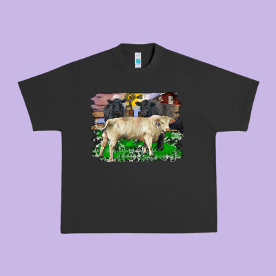Charolais Bull Black Angus Cattle And Bull With Barnyard And Cowhide Urban Heavy Tee Designed By Ranaportraitstore