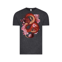 Red Dragon And Sakura Cherry Blossoms Vintage Tee | Teevron